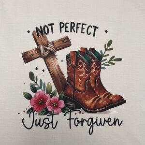 Comfort Colors Cream Tee with Boots and Cross Design